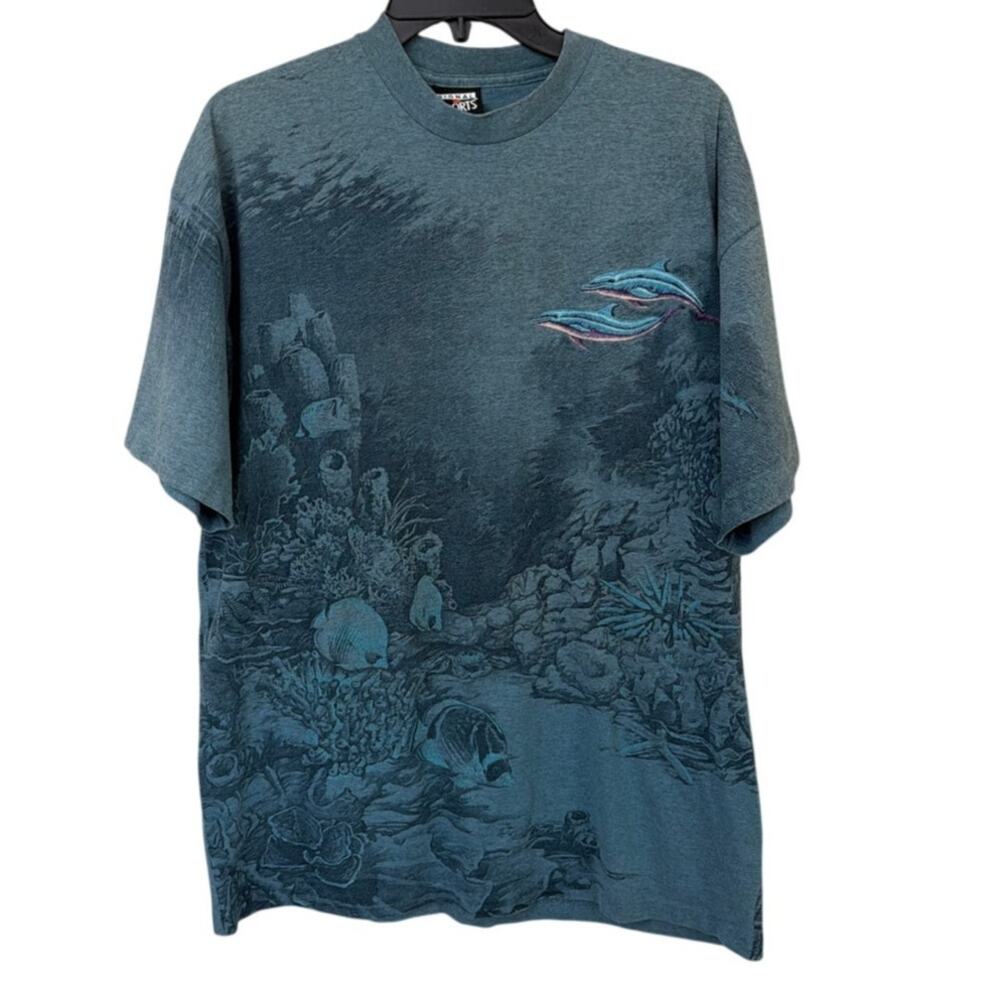vintage 90s Y2K Signal Sport "Habitat" T-shirt ocean print USA Size XL